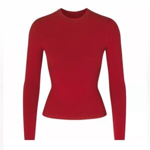 Skims Cotton Jersey Long Sleeve T-Shirt Brick Red - Size Small